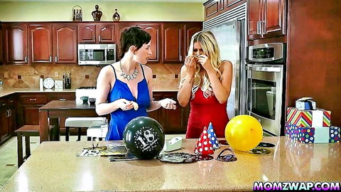 Brunette and blonde MILFs in sexy dresses celebrate Oliver Faze's 18th birthday