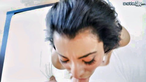 Maya Morena close-up POV oral with open mouth and intense gaze