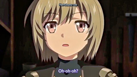 Surprised blonde anime girl with short hair in dark uniform close-up