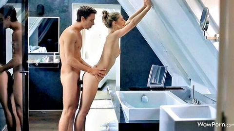 Freshly bathed teen bent over naked in bathroom fucked from behind