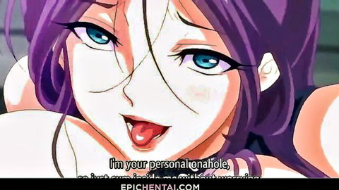 Purple-haired hentai girl with blue eyes teases as personal anal hole