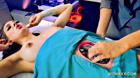 Ashley Fires and Sadie Holmes in lesbian medical fetish scene with device insertion