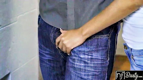 Shay Evans gropes handyman's bulge in jeans, hot Latina babe in tight embrace