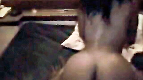 Ebony wife with juicy big ass viewed from behind on bed