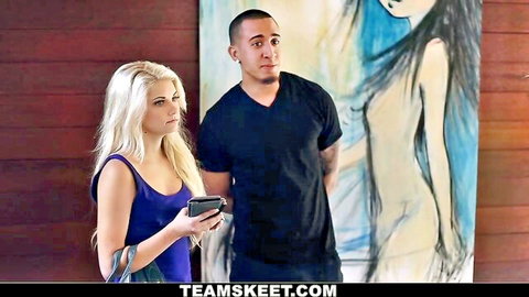 Blonde girl posing for artist before steamy fuck session