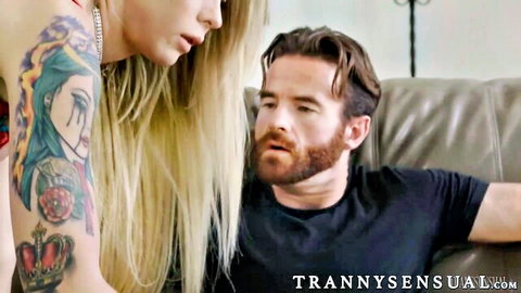 Aubrey Kate blonde trans babe teases her man's hard on up close