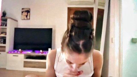 MissPasion giving messy oil blowjob in white tank top, sloppy head