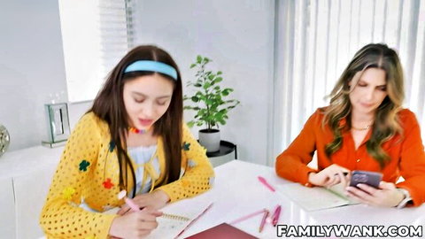 Mia Rivers teasing with stepbro under table in Family Strokes