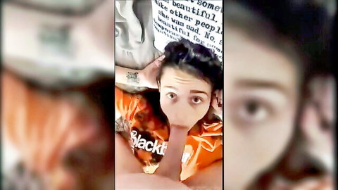 Amateur girl with dark hair struggles to deepthroat massive cock in intense oral scene
