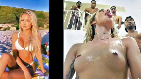 Alexa Black gangbanged by multiple big black cocks, cum on tits