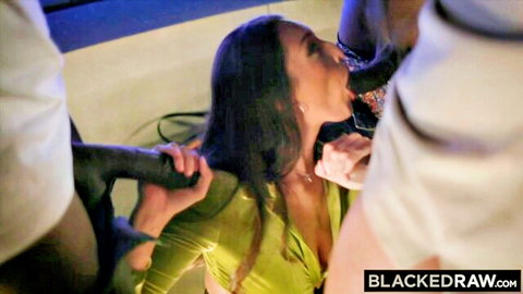 Bella Rolland deepthroating big black cock in green dress