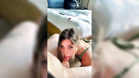 Brunette spring break girl takes messy facial cumshot in bikini