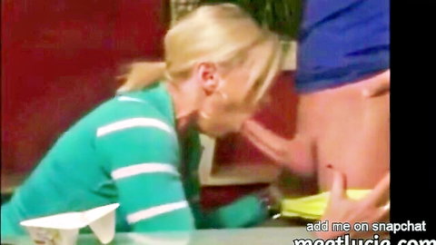 Blonde babe in striped shirt fingers and licks exposed ass pussy