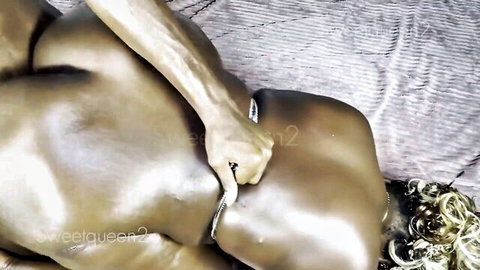 Curvy ebony MILF in intimate spooning grip with partner