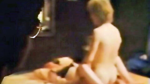 Skinny blonde with bubble butt rides cock cowgirl style naked in vintage bedroom scene