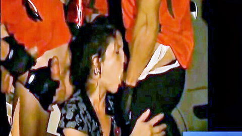 Amateur Asian woman receives cumshot in intense group oral scene