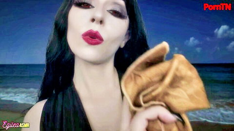 Egilea ASMR as vampire girlfriend on beach, goth black dress and makeup