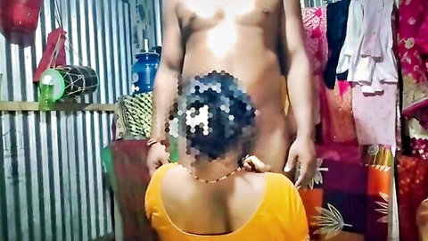 Indian aunty in yellow blouse doggy style with nude man
