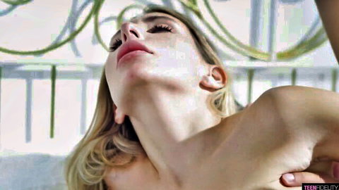 Blonde bombshell Tory Sweety arches in ecstasy, nude upper body in steamy creampie scene