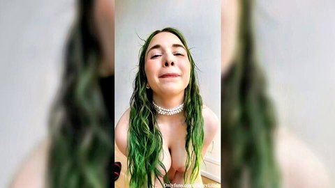 Bailey Eilish green-haired vixen teases with big tits in JOI countdown
