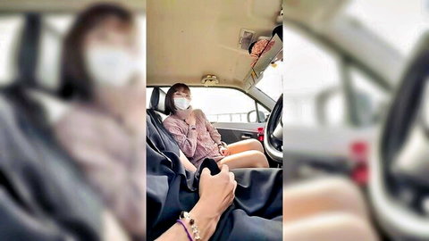 Sakuraoxox masked in car, hand on lap intimate moment
