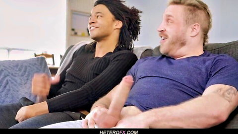 Mateo Tomas strokes Shea Parker's big cock in steamy gay challenge