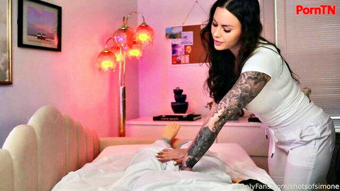 ShotsofSimone as tattooed massage therapist in seductive POV foot rub