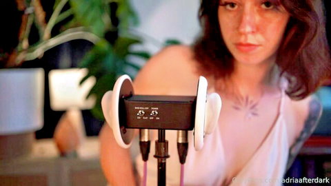 Adria After Dark ASMR: Redhead in white slip, headphones on, seductive gaze for 'Punish Me With Your Cum, Daddy'