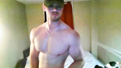 Muscular bearded gay hunk Nickwetcock stripping shirtless with big cock