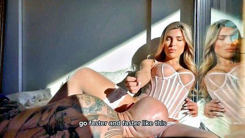 Blonde Tami Tsunami in white lingerie gets oral while giving JOI instructions