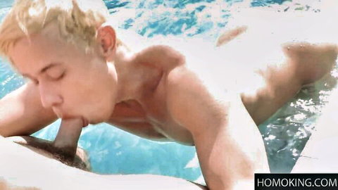 Dante Colle receives oral from Alam Wernik in steamy poolside gay action, Falcon Studios