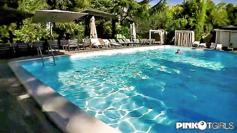 Raphaella transgirl enjoys anal pleasure by the poolside