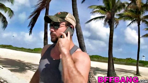 Carmen Caliente & Mandy Sky spring break beach tease with stud on phone