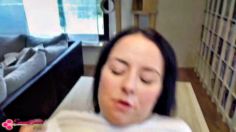 Emma Secret closeup orgasm face in white top during creampie