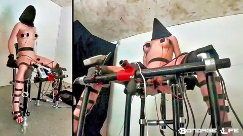 Rachel Greyhound bound nude in X1 Chair, BDSM restraint play
