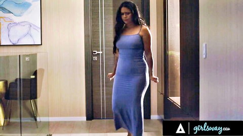 Dana Vespoli in tight blue dress, seductive MILF stepmom lust