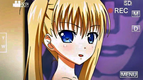 Teary-eyed blonde anime girl with twintails in hentai daddy-daughter scene