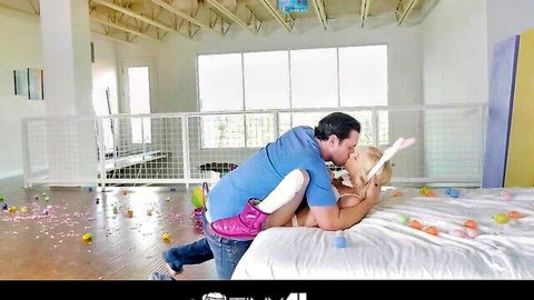 Piper Perri as petite blonde bunny girl in intimate embrace with man