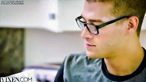 Handsome young neighbor with glasses in casual tee, Vixen studio tease
