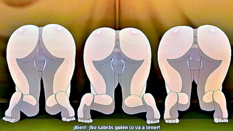 Three animated girls bent over showing big asses in Isekai cum compilation