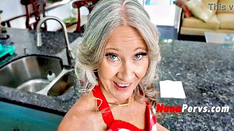 Leilani Lei 70yo mature Asian grandma in sexy red dress smiling closeup