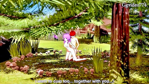 Animated pink-haired girl in outdoor doggy style sex with boy in Koikatsu Party scene