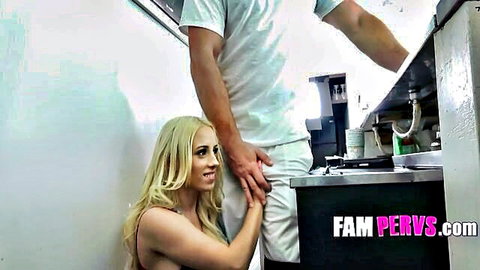 Aspen Romanoff kneels for stepbrother's cock in intense oral tease