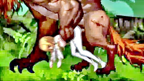 Blonde Emily gripped by muscular fantasy beast in necromancy escape scene