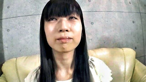 Yui Asakawa amateur AV interview, sexy Japanese woman with long black hair and bangs