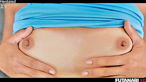 May Thai exposes small tits and pregnant belly in Asian futa tease