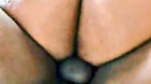 Ebony BBW spreads huge ass cheeks in tight black thong revealing puckered asshole closeup