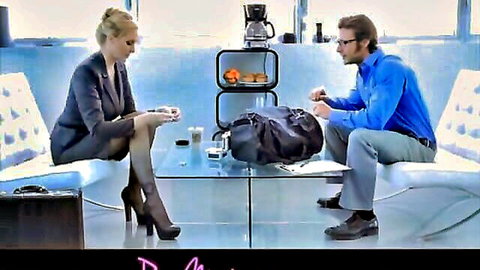 Julia Ann in sexy business meeting with colleague, mature blonde in suit and stockings