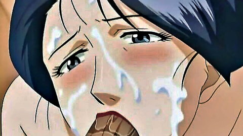 Anime-style Asian bride with facial cumshot, teary eyes and open mouth
