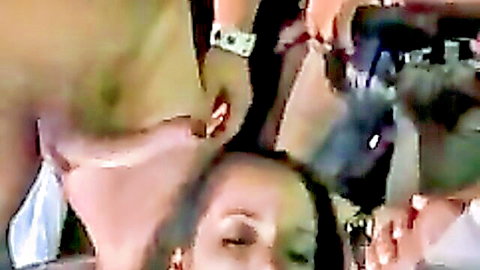 Petite Latina with small tits groped by multiple hands in intense gangbang